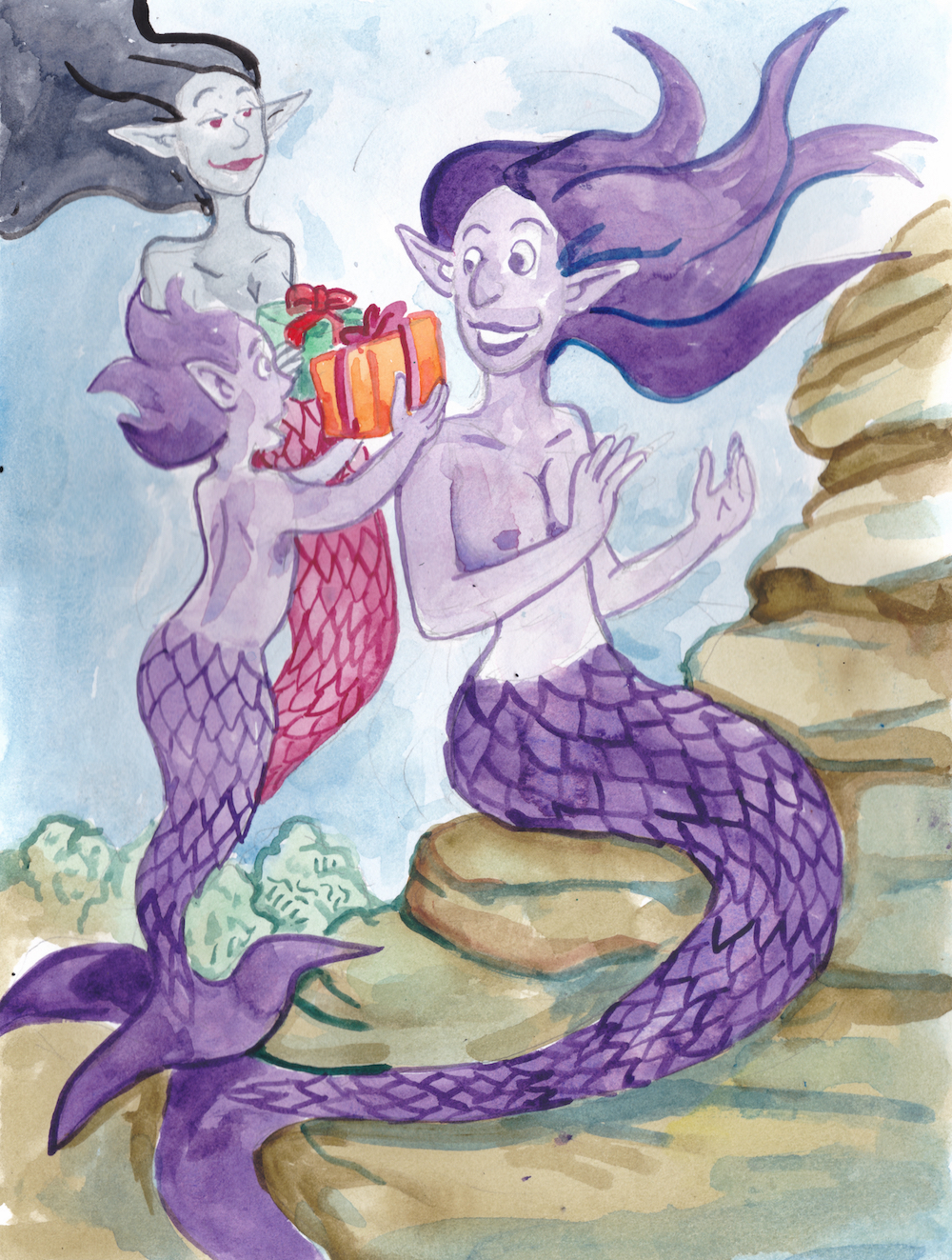 mermay 2024 mermaids siblings party mother family presets watercolor illustration